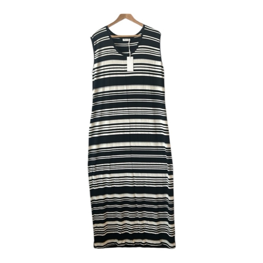 Antistar Black and White Striped Sleeveless Stretchy Maxi Dress Made in Canada